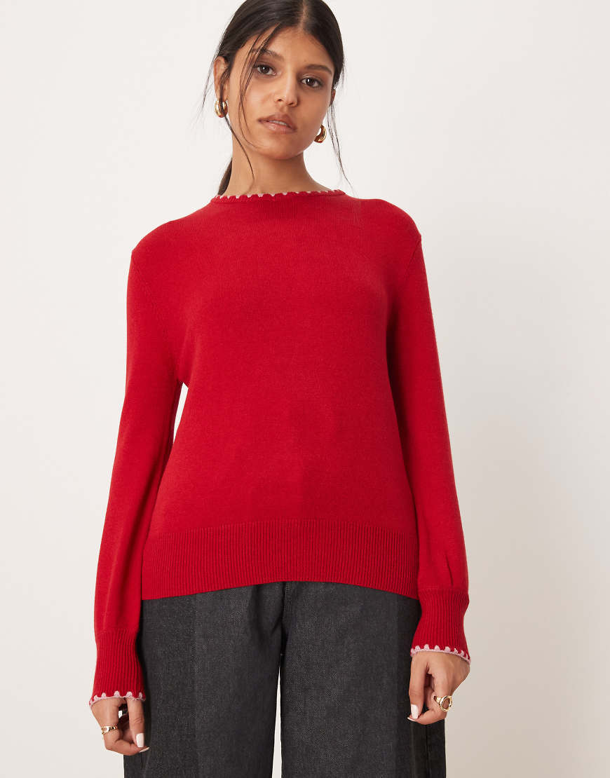 Threadbare - Strickpullover in Rot mit Rundhalsausschnitt und Einfassung in Kontrastfarbe Threadbare - Strickpullover in Rot mit Rundhalsausschnitt und Einfassung in Kontrastfarbe von Threadbare