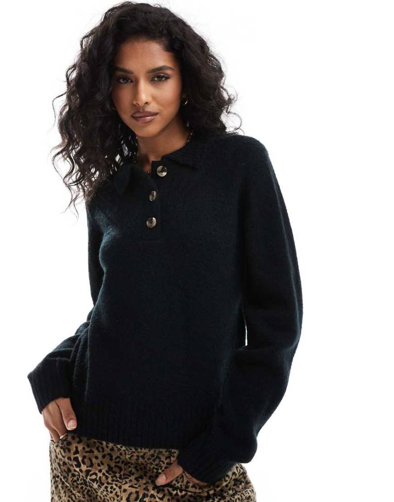Threadbare - Strickpullover in Schwarz mit Kragen von Threadbare