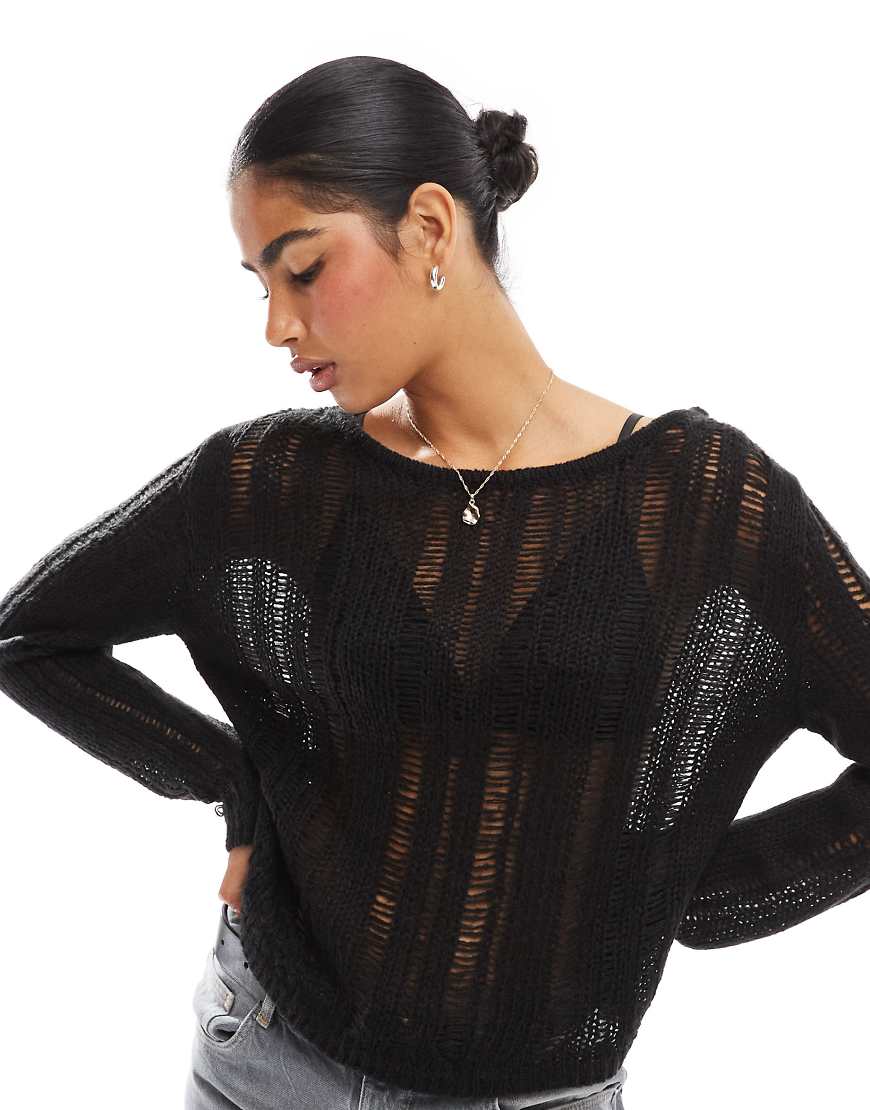 Threadbare - Strickpullover in Schwarz mit Maschenstruktur Threadbare - Strickpullover in Schwarz mit Maschenstruktur von Threadbare