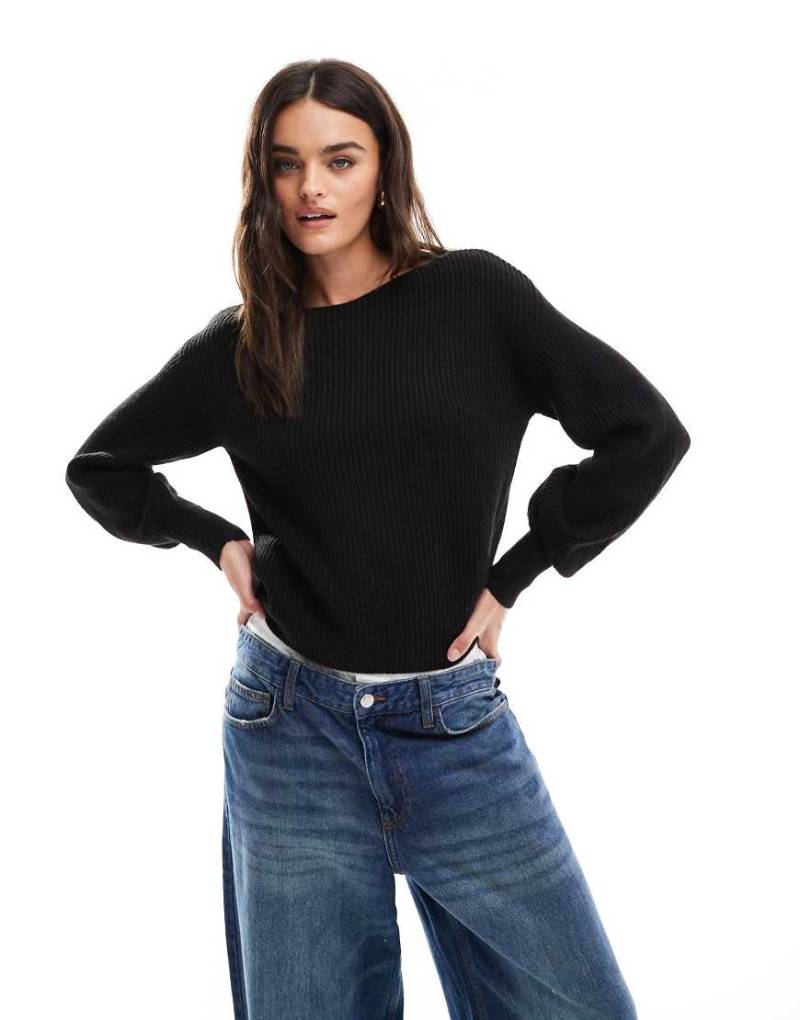Threadbare - Strickpullover in Schwarz mit U-Boot-Ausschnitt von Threadbare