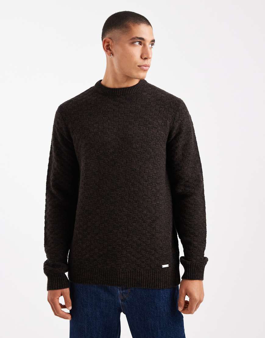 Threadbare - Strukturierter Strickpullover mit Rundhalsausschnitt aus gedrehtem Garn in Schwarz-Braun von Threadbare