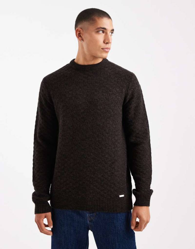Threadbare - Strukturierter Strickpullover mit Rundhalsausschnitt aus gedrehtem Garn in Schwarz-Braun Threadbare - Strukturierter Strickpullover mit Rundhalsausschnitt aus gedrehtem Garn in Schwarz-Braun von Threadbare
