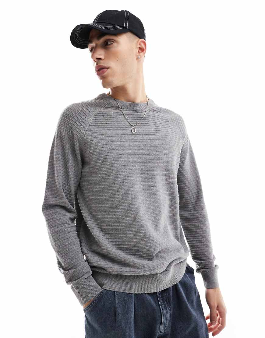 Threadbare - Strickpullover in meliertem Grau mit Rundhalsausschnitt von Threadbare