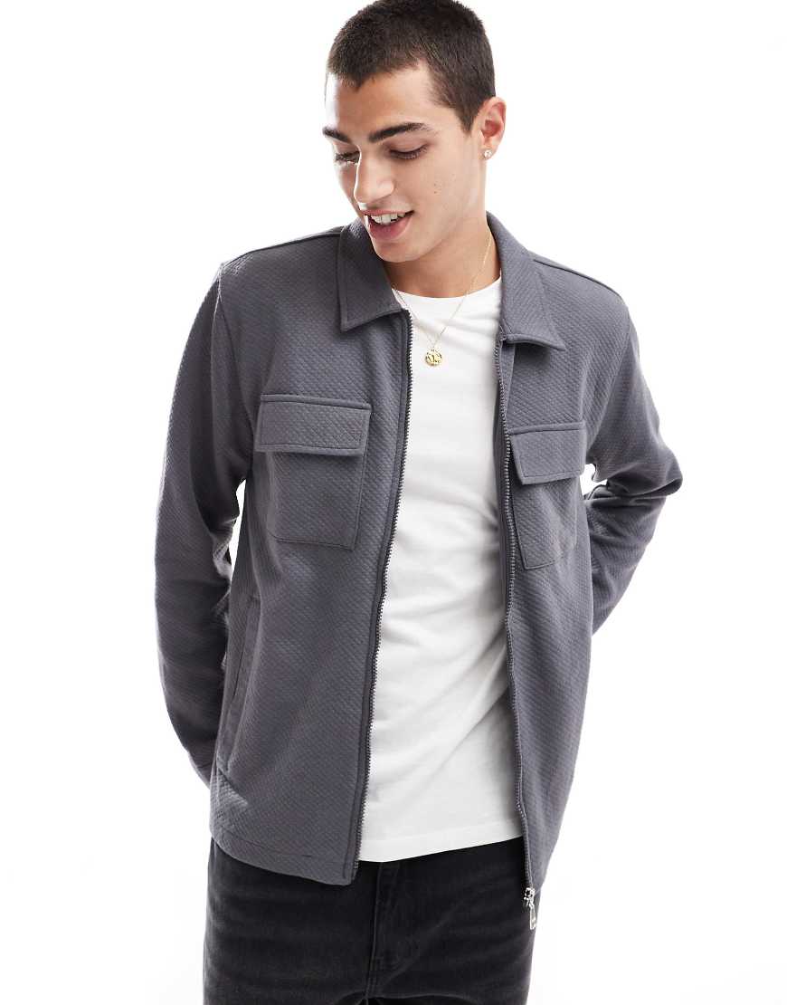 Threadbare - Strukturierte Hemdjacke in Grau mit Reißverschluss von Threadbare