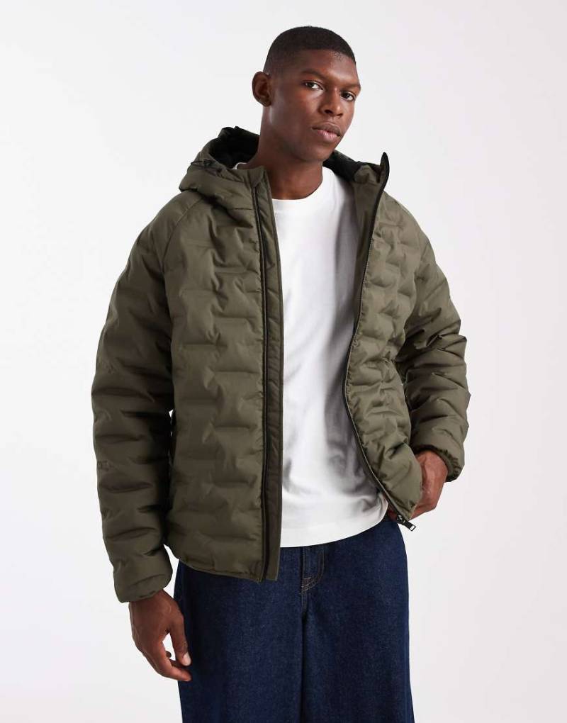 Threadbare - Strukturierter Puffermantel in Khaki mit Kapuze-Grün Threadbare - Strukturierter Puffermantel in Khaki mit Kapuze-Grün von Threadbare