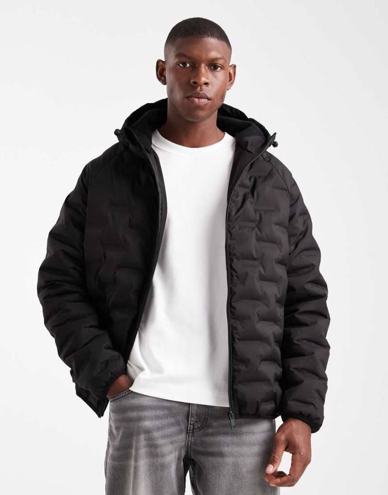 Threadbare - Strukturierter Puffermantel in Schwarz mit Kapuze von Threadbare