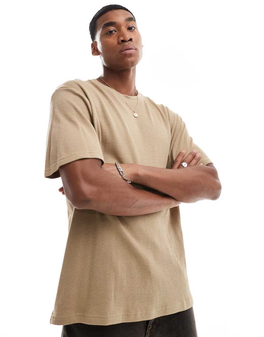 Threadbare - Strukturiertes Oversize-T-Shirt in Pilzbraun-Neutral von Threadbare