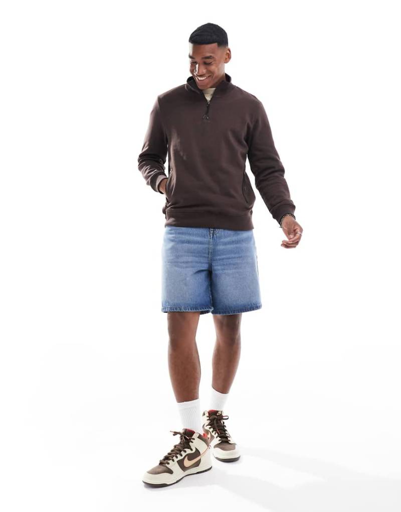 Threadbare - Sweatshirt in Schokoladenbraun mit kurzem Reißverschluss von Threadbare