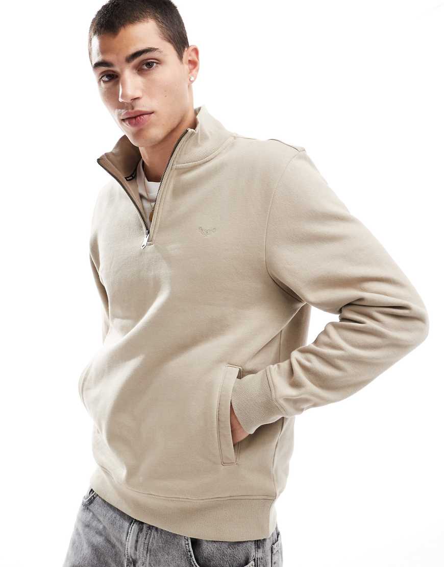 Threadbare - Sweatshirt in Steinbeige mit kurzem Reißverschluss-Neutral Threadbare - Sweatshirt in Steinbeige mit kurzem Reißverschluss-Neutral von Threadbare