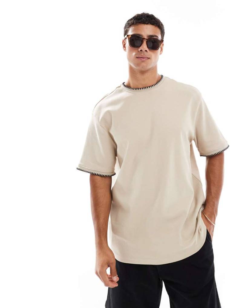 Threadbare - T-Shirt aus 200 g/m² schwerem Material aus Baumwolle in Steinbeige mit Rundhalsausschnitt-Neutral von Threadbare