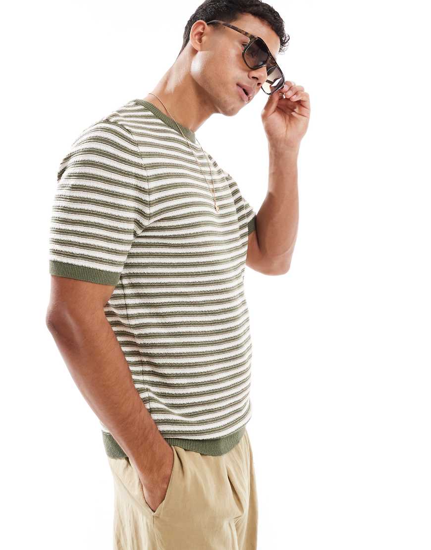 Threadbare - T-Shirt aus Baumwoll-Strick mit Streifen in Khaki und Ecru-Grün Threadbare - T-Shirt aus Baumwoll-Strick mit Streifen in Khaki und Ecru-Grün von Threadbare