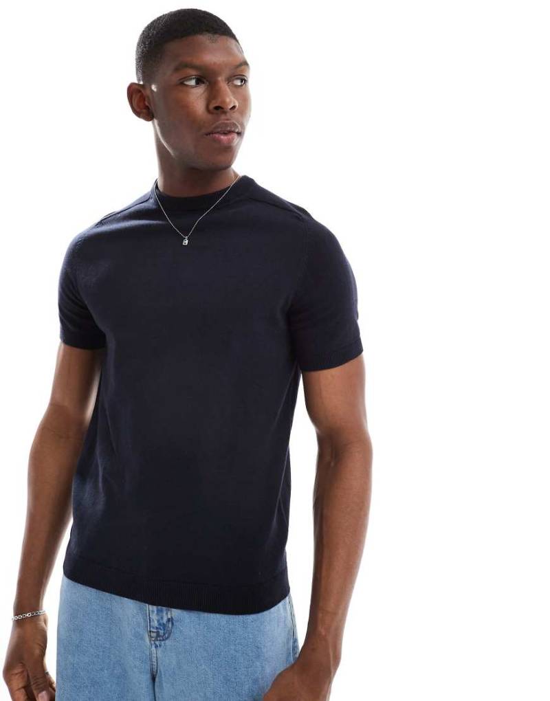 Threadbare - T-Shirt aus Strick in Marineblau mit Rundhalsausschnitt von Threadbare