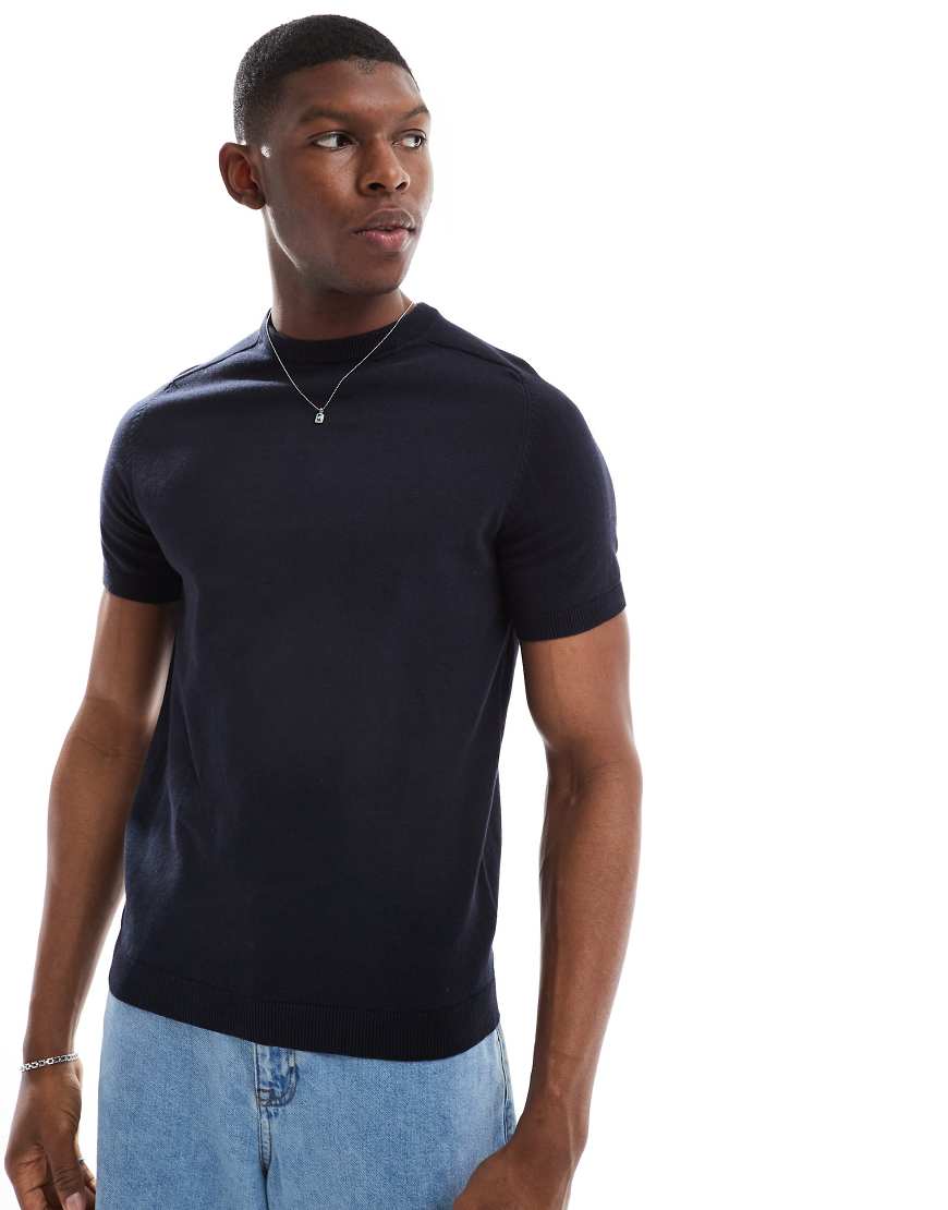 Threadbare - T-Shirt aus Strick in Marineblau mit Rundhalsausschnitt von Threadbare