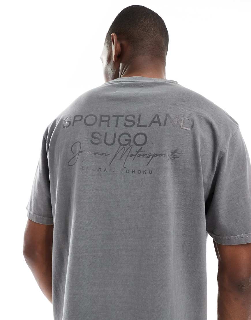 Threadbare - T-Shirt in Dunkelgrau mit Rundhalsausschnitt, Rückprint und hohem Baumwollanteil, 220 g/m² von Threadbare