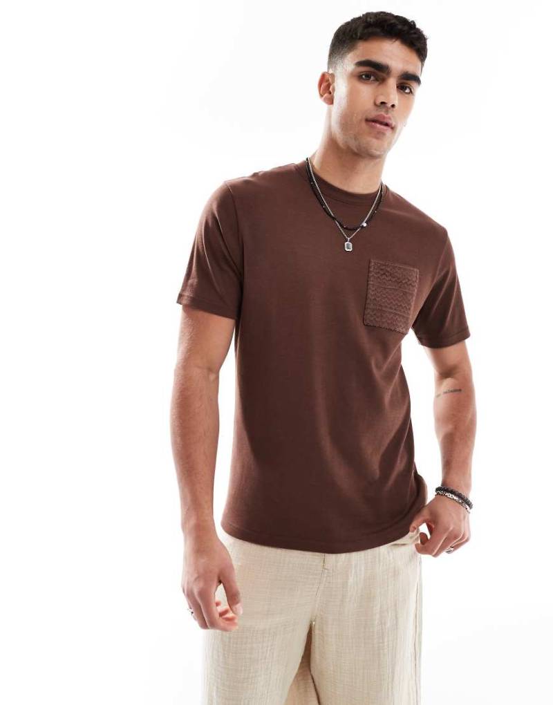 Threadbare - T-Shirt in Hellbraun mit Tasche von Threadbare