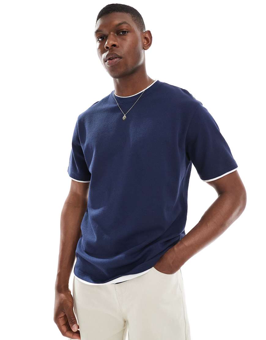 Threadbare - T-Shirt in Marineblau mit Stehkragen und hohem Baumwollanteil, 220 g/m² von Threadbare