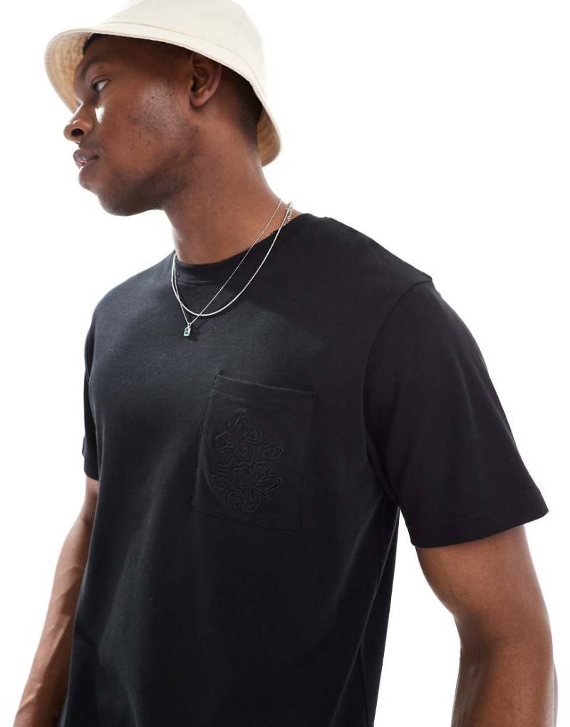 Threadbare - T-Shirt in Schwarz mit bestickter Tasche, 200 g/m² von Threadbare