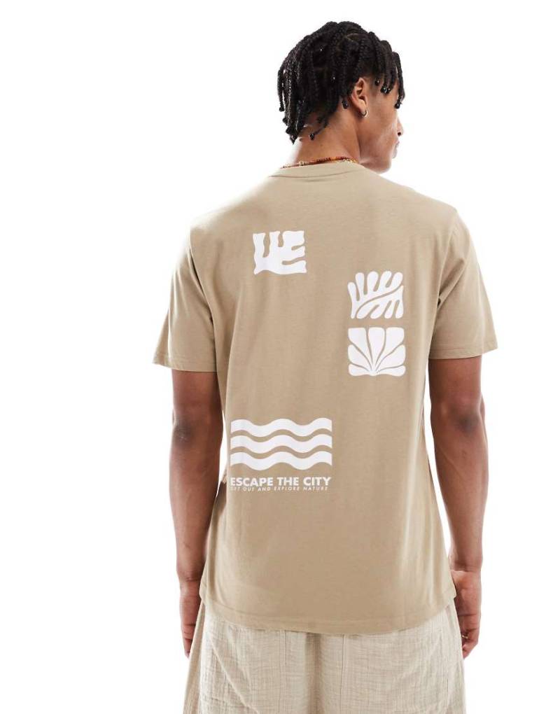 Threadbare - T-Shirt in Steinbeige mit Grafikprint am Rücken, 160 g/m²-Braun von Threadbare