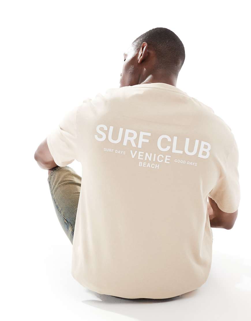 Threadbare - T-Shirt in Steinbeige mit Rundhalsausschnitt und „Surf"-Print auf der Rückseite-Neutral Threadbare - T-Shirt in Steinbeige mit Rundhalsausschnitt und „Surf"-Print auf der Rückseite-Neutral von Threadbare