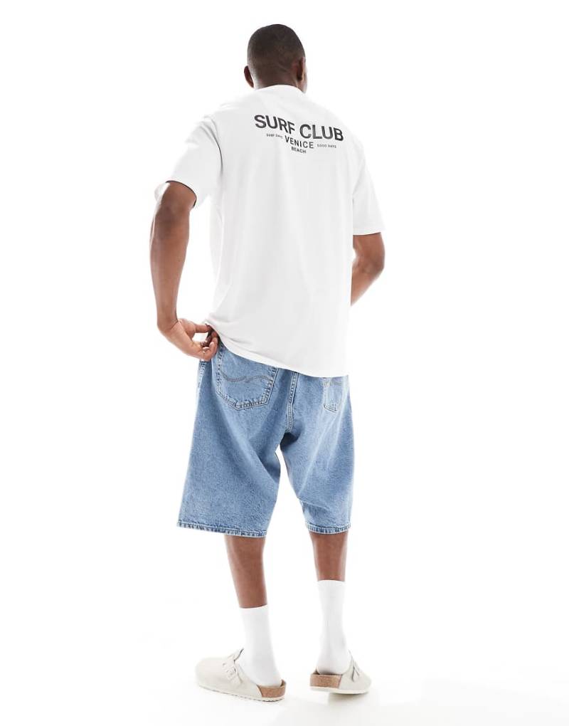 Threadbare - T-Shirt in Weiß mit Rundhalsausschnitt, „Surf"-Rückprint und hohem Baumwollanteil, 220 g/m² von Threadbare