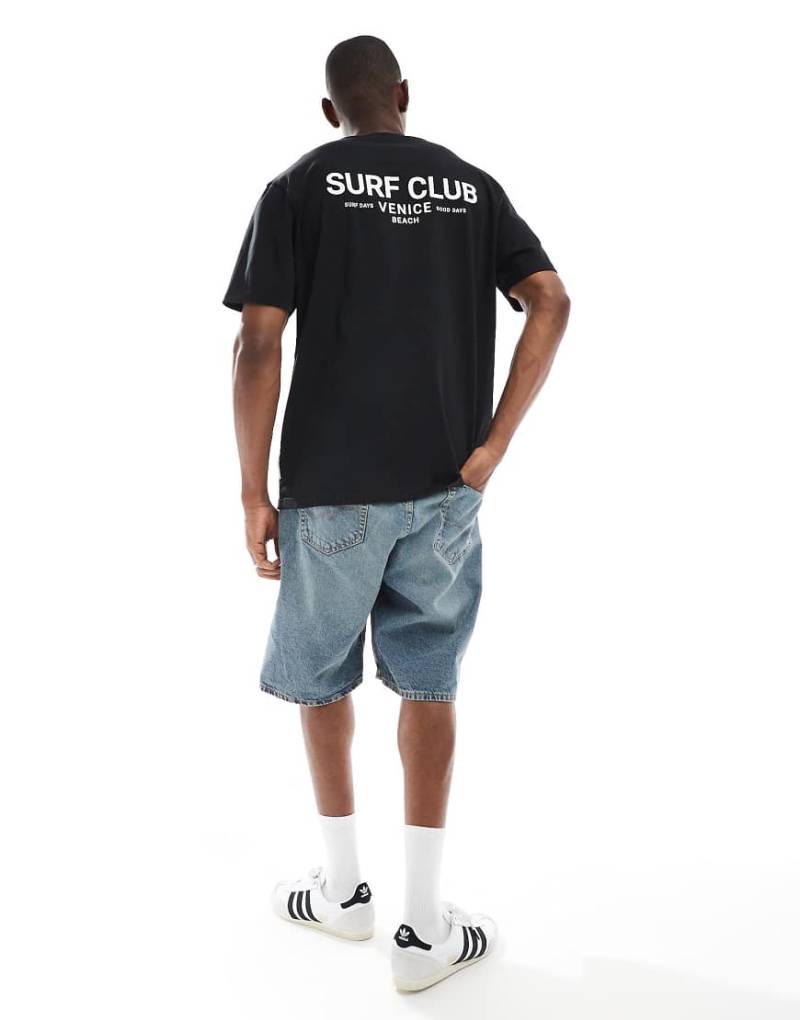 Threadbare - T-Shirt mit hohem Baumwollanteil, Rundhalsausschnitt und Surf-Print am Rücken-Schwarz von Threadbare