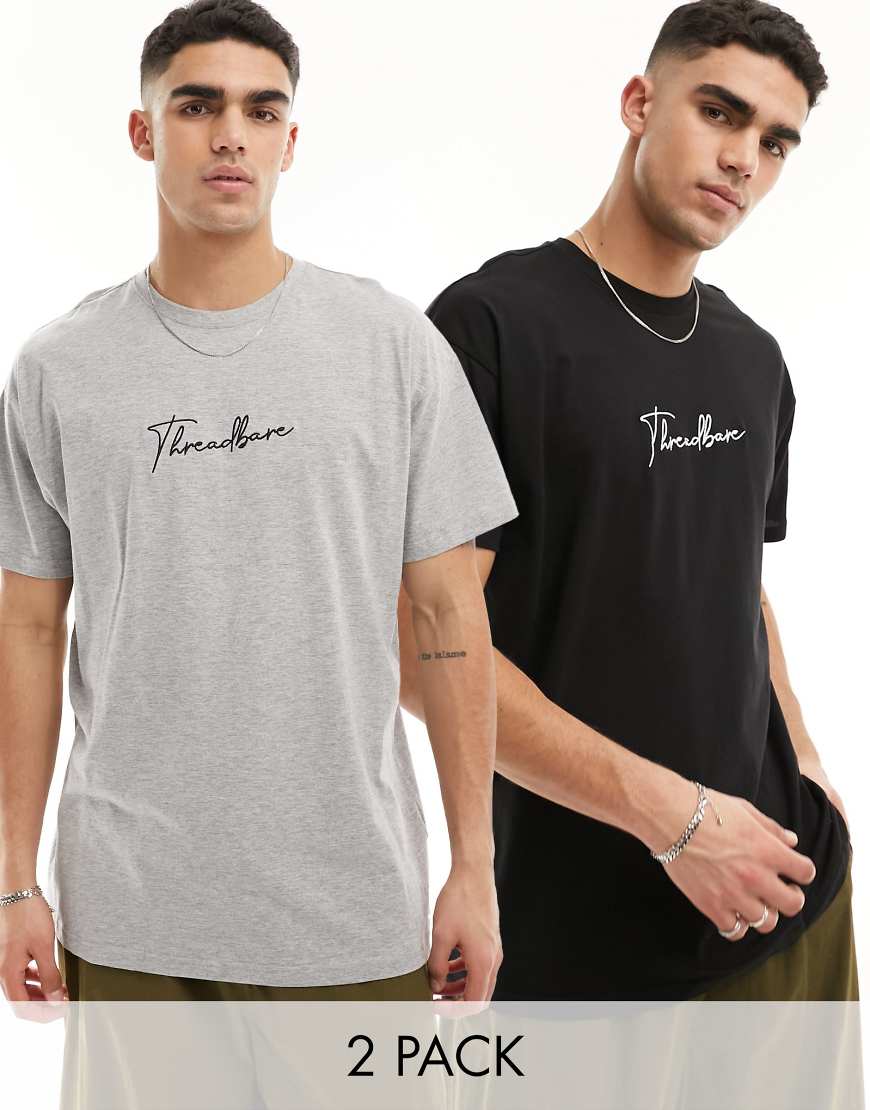 Threadbare - T-Shirts im Multipack in Schwarz und Grau-Bunt von Threadbare