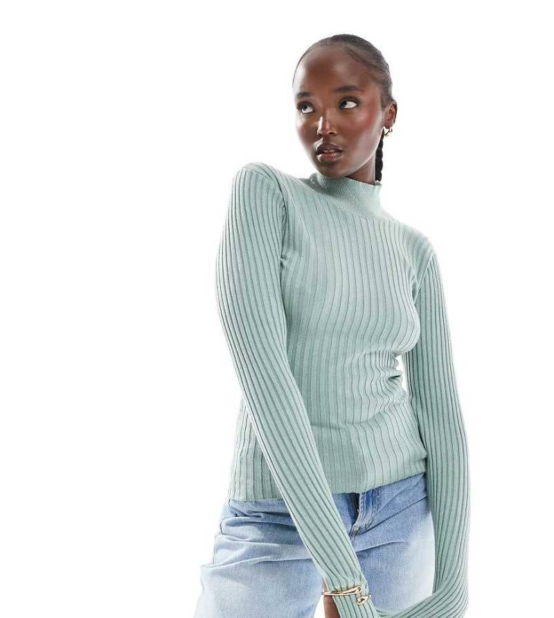 Threadbare Tall - Ellie - Hochgeschlossener Pullover in Salbeigrün von Threadbare