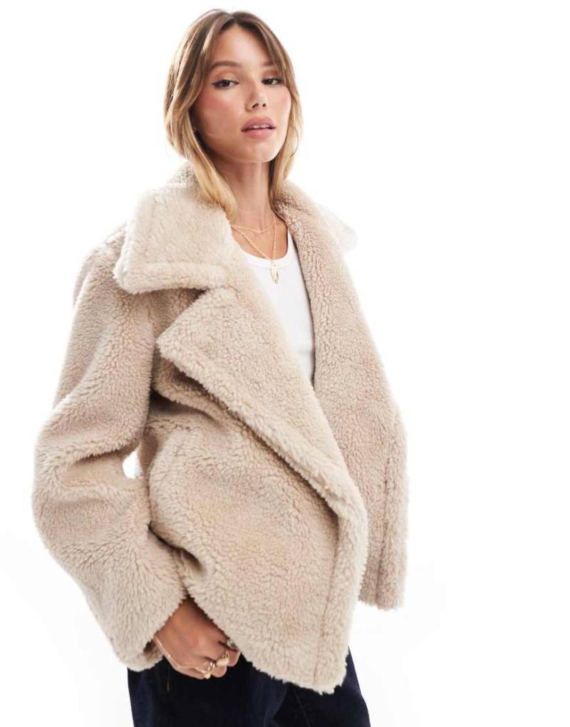 Threadbare - Teddy-Jacke in Steinbeige mit Kragen-Neutral von Threadbare
