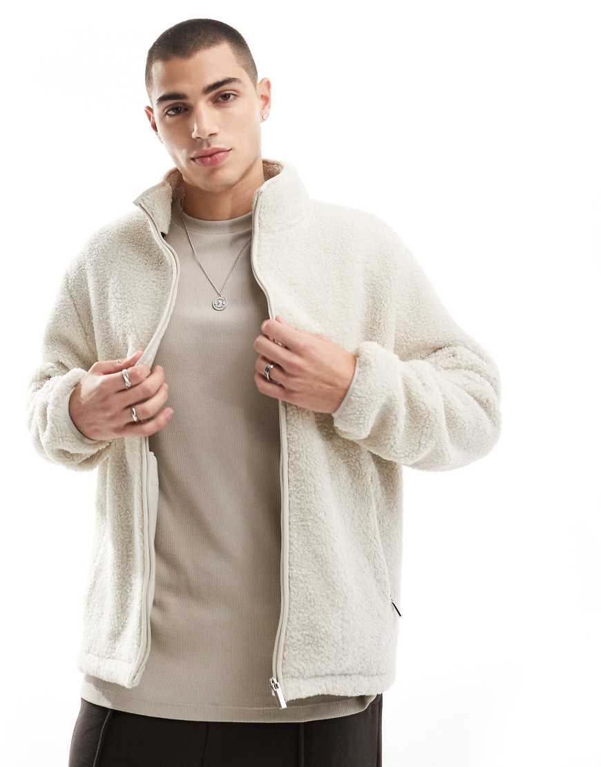 Threadbare - Teddyfleece-Jacke in Ecru mit Reißverschluss-Neutral Threadbare - Teddyfleece-Jacke in Ecru mit Reißverschluss-Neutral von Threadbare