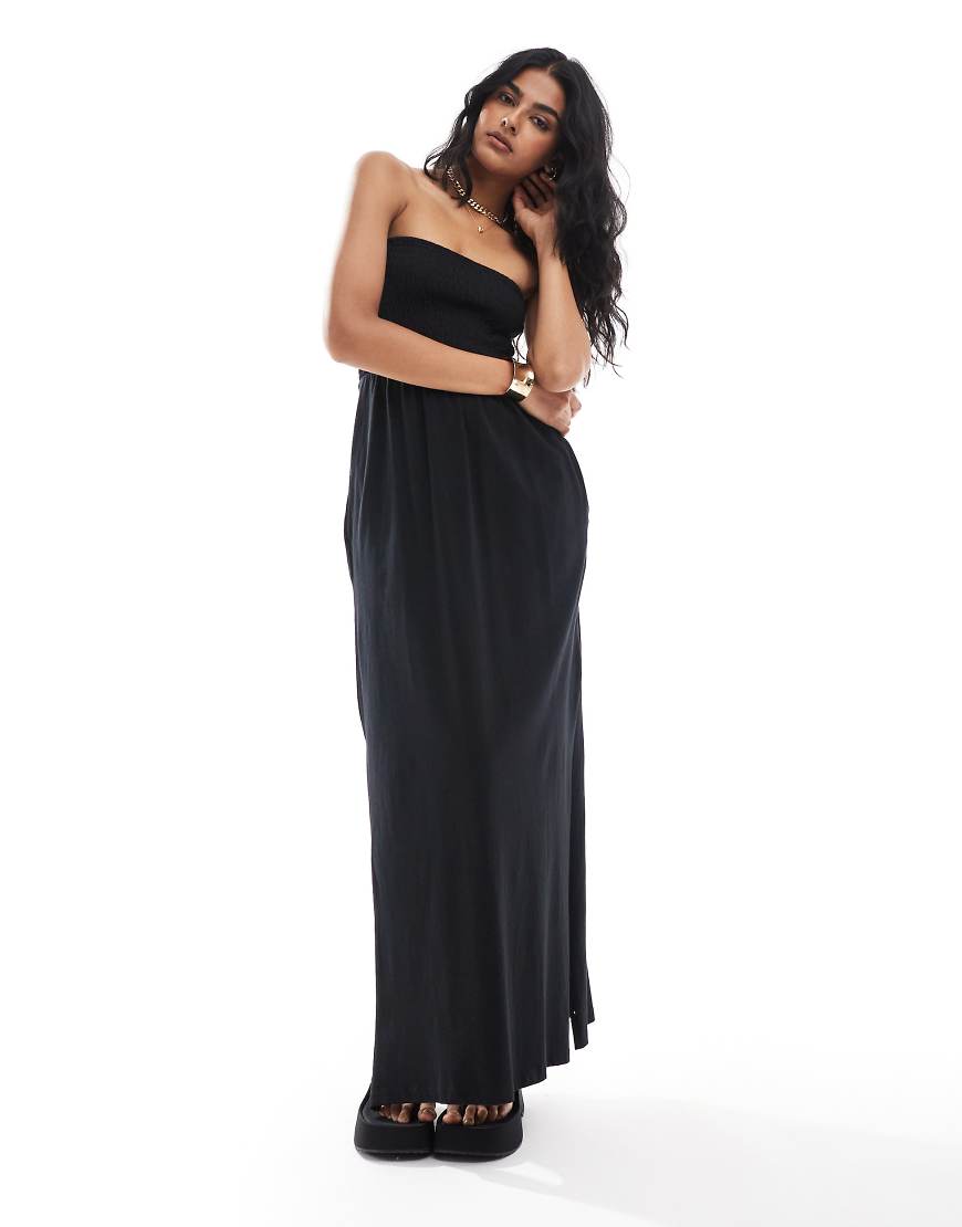 Threadbare - Trägerloses Jersey-Maxikleid in Schwarz von Threadbare