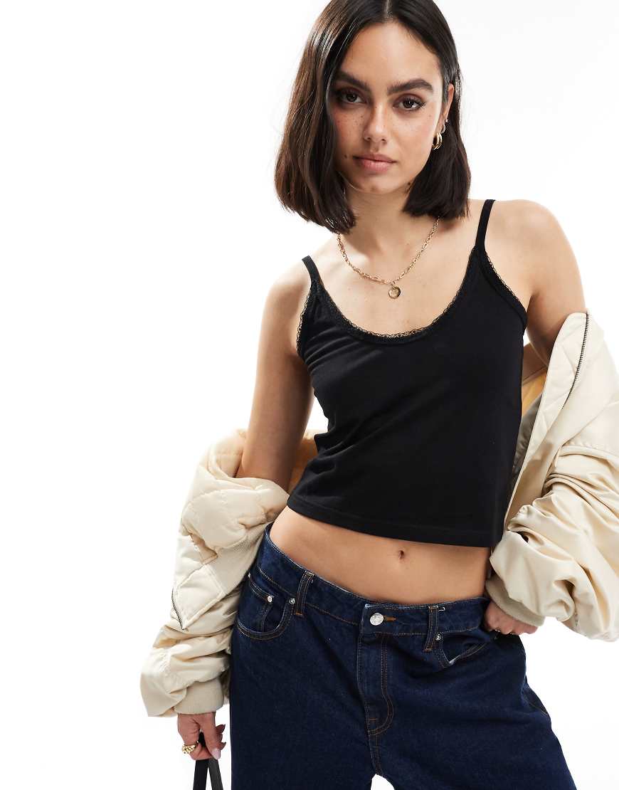 Threadbare - Trägertop in Schwarz mit Spitzenborte von Threadbare