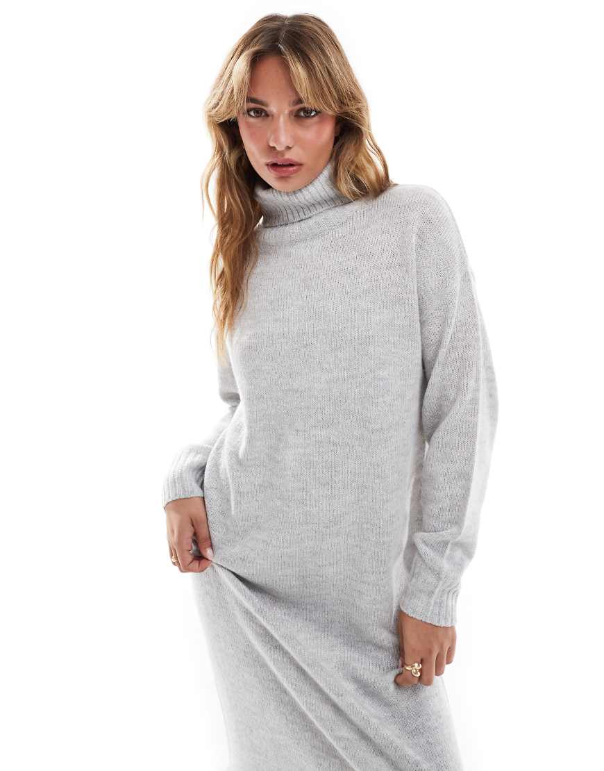 Threadbare - Übergroßes Maxi-Pulloverkleid in Grau mit Rollkragen von Threadbare