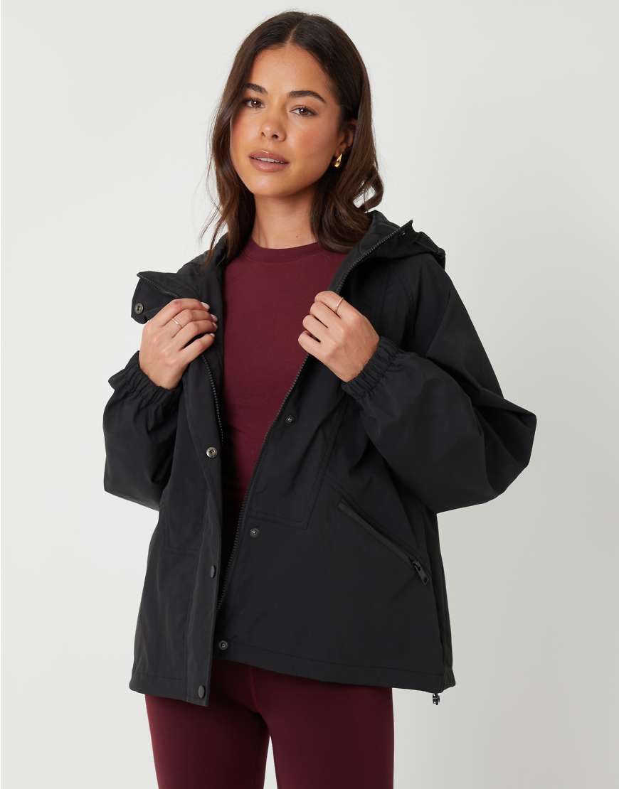 Threadbare - Wasserdichte Kapuzenjacke in Schwarz mit Stehkragen von Threadbare