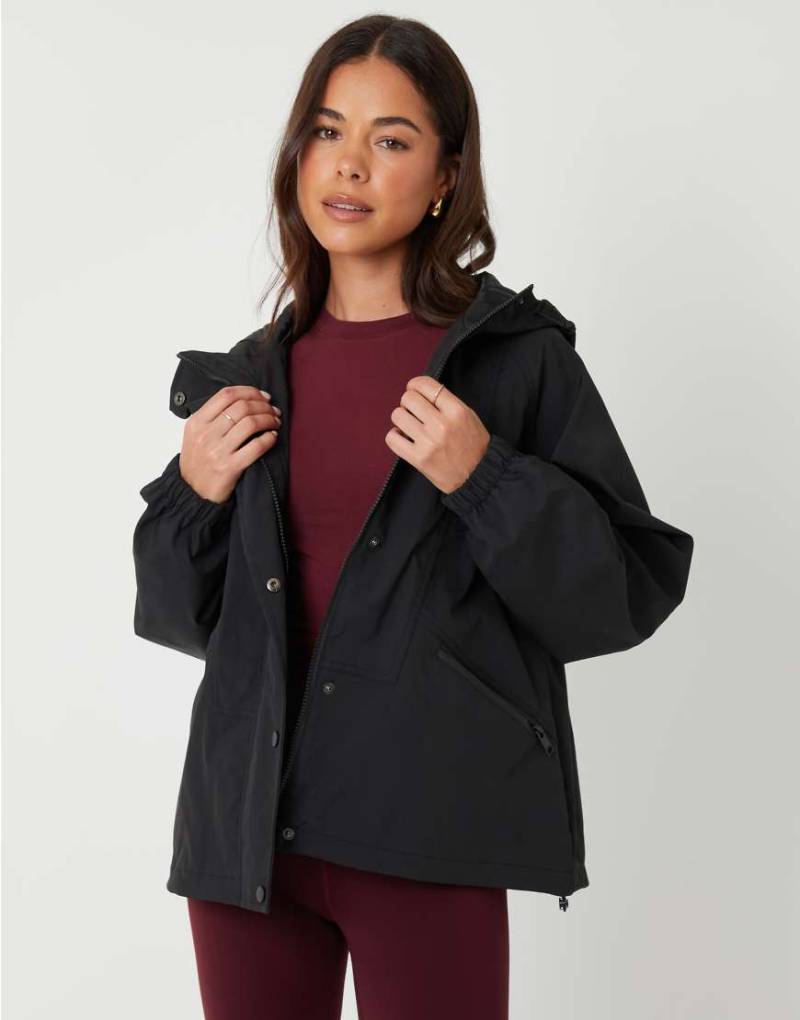 Threadbare - Wasserdichte Kapuzenjacke in Schwarz mit Stehkragen von Threadbare