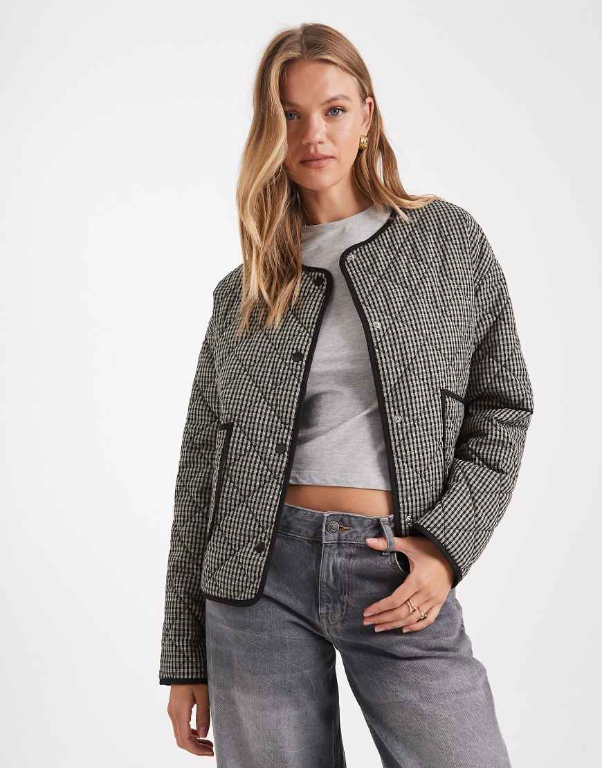 Threadbare - Wattierte Jacke in Grau und Schwarz mit Kontrastborte von Threadbare