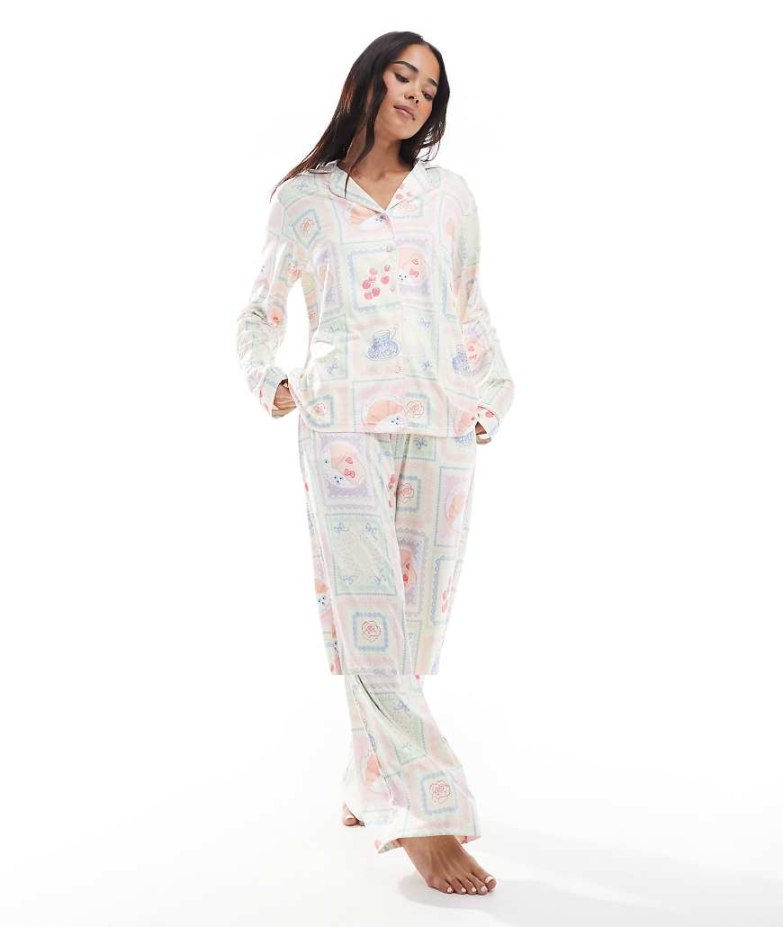 Threadbare - Weicher Pyjama in Weiß mit Kachel-Print-Bunt Threadbare - Weicher Pyjama in Weiß mit Kachel-Print-Bunt von Threadbare