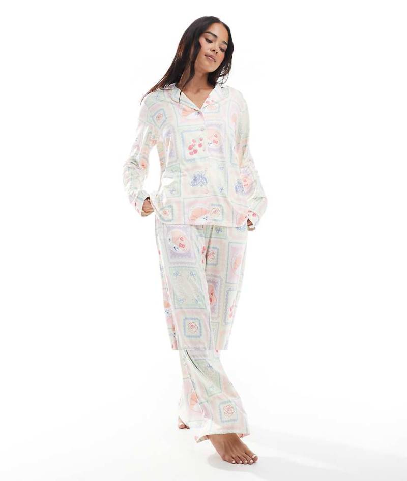 Threadbare - Weicher Pyjama in Weiß mit Kachel-Print-Bunt von Threadbare