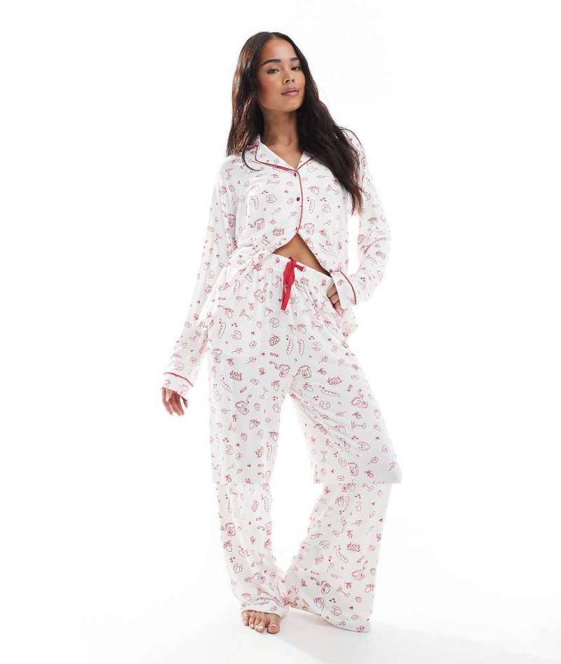 Threadbare - Weicher Pyjama mit Brunch-Print in Rosa von Threadbare