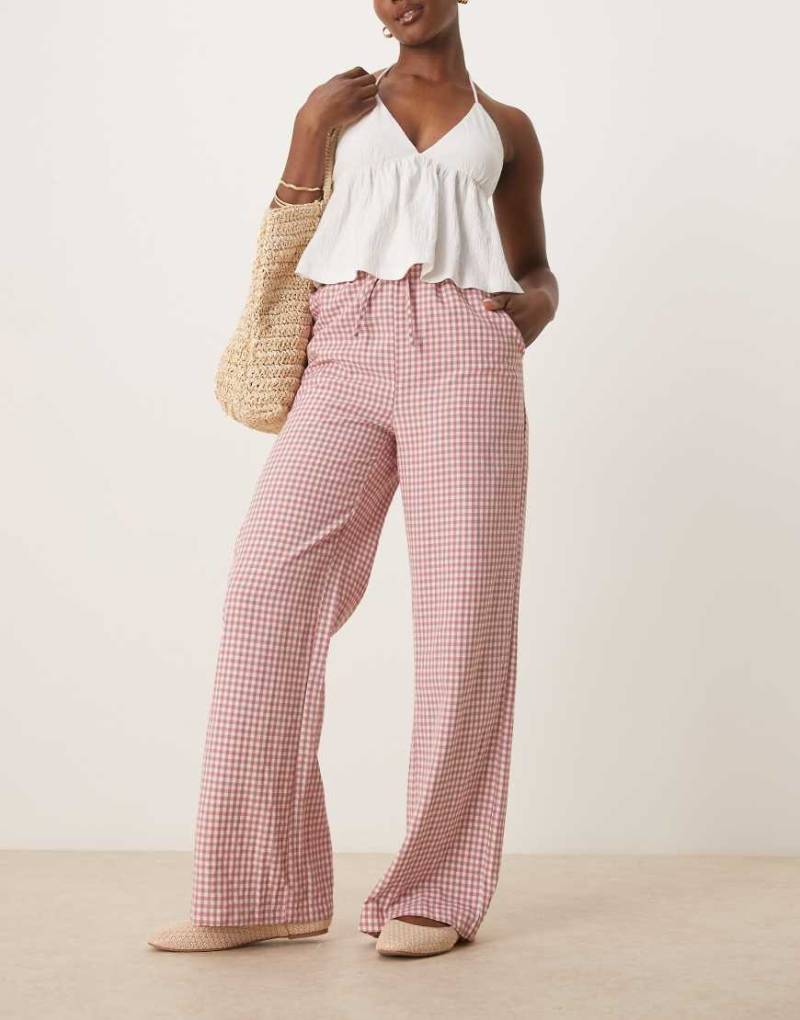 Threadbare - Weite Hose mit Kordelzugbund und Vichy-Karomuster in Rosa und Weiß von Threadbare