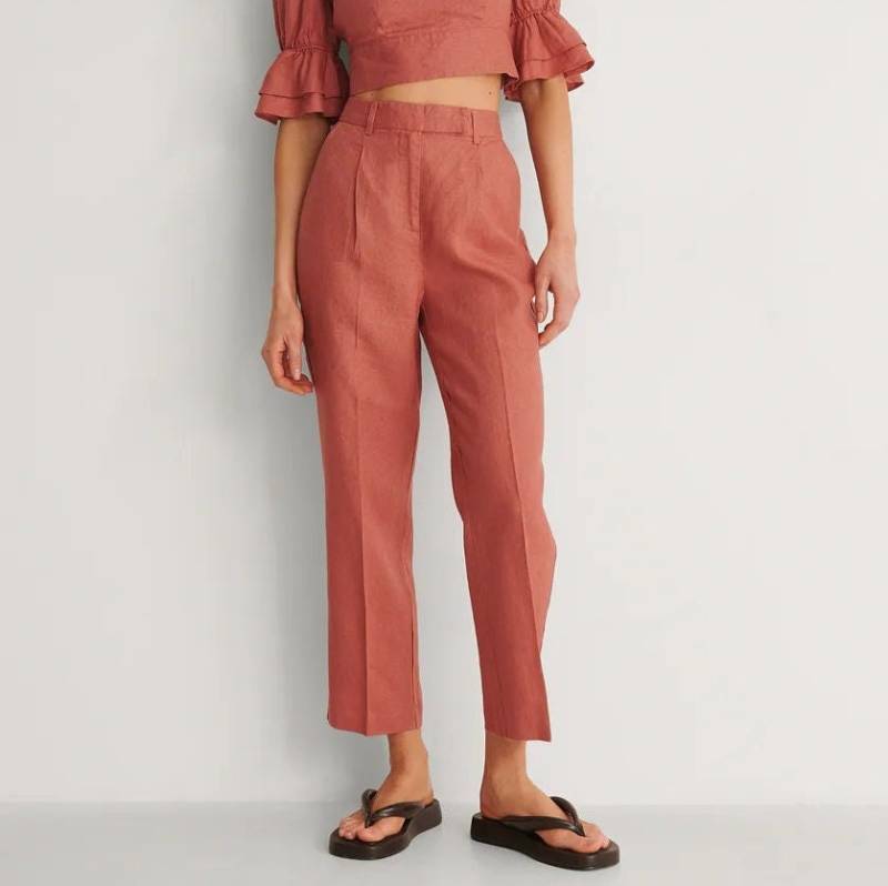 Leinenhose Mit Hoher Taille, Rost Orange Knöchellange von Threadconnect