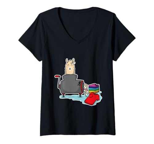 Damen Lama-Woll-Stoffmaschine T-Shirt mit V-Ausschnitt Damen Lama-Woll-Stoffmaschine T-Shirt mit V-Ausschnitt von Threaded with Llove