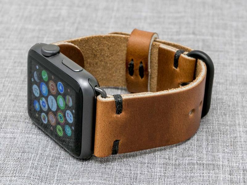 Apple Uhrenarmband 38mm 42mm 40mm 44mm Minimal Leder Horween Whisky Cavalier Handmade - Serie 1 2 3 4 5 6 von ThreadedLeatherCo