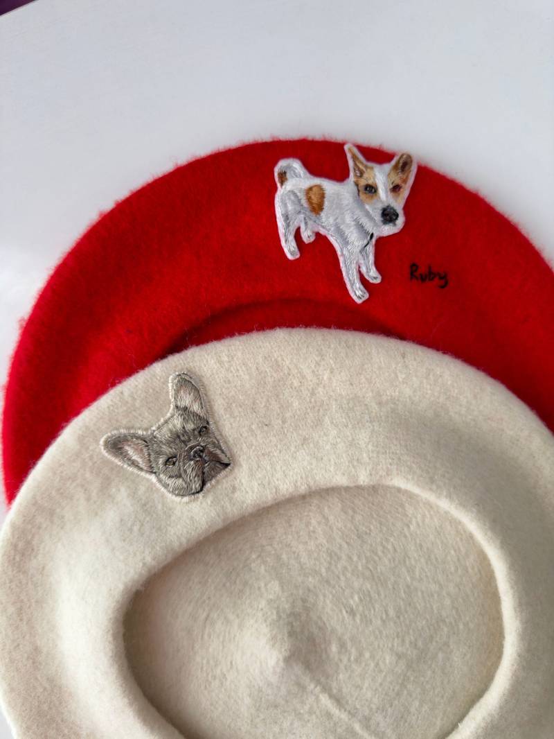 Benutzerdefiniertes Haustierportrait-Patch, Baskenmütze Für Frauen, Personalisiertes Haustier-Gedenkgeschenk, Auf Bestellung von ThreadedPaws