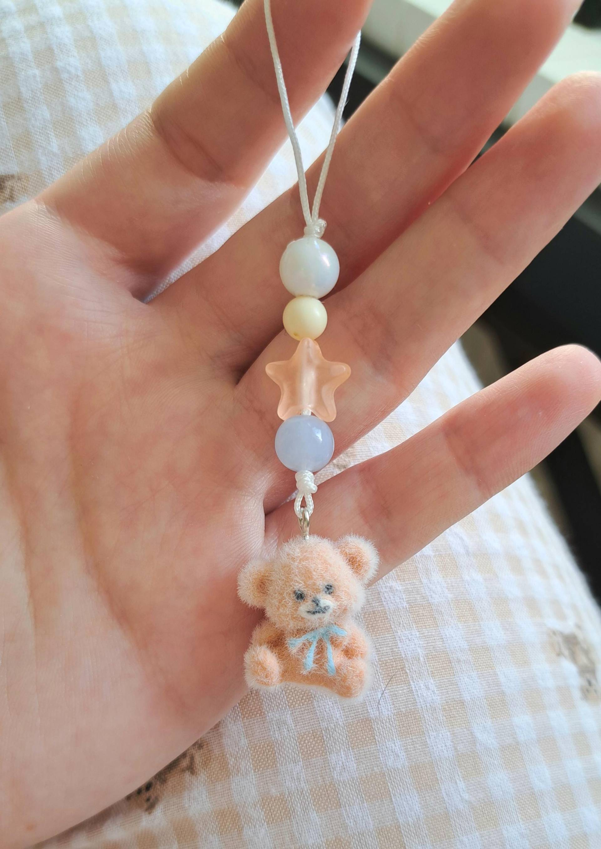 Fuzzy Teddy Phone Charm - Cute Bear Keychain, Soft Velvet Texture Pendant For Phone, Bag Or Keys von ThreadoraCat