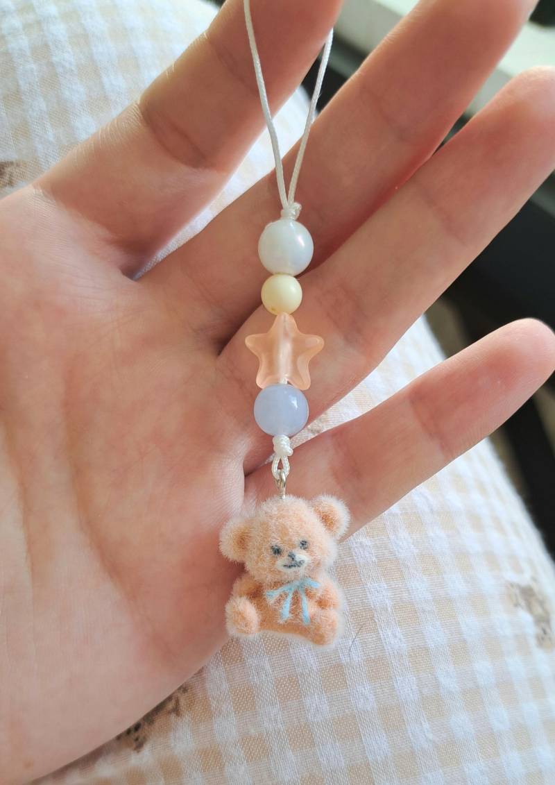 Fuzzy Teddy Phone Charm - Cute Bear Keychain, Soft Velvet Texture Pendant For Phone, Bag Or Keys von ThreadoraCat