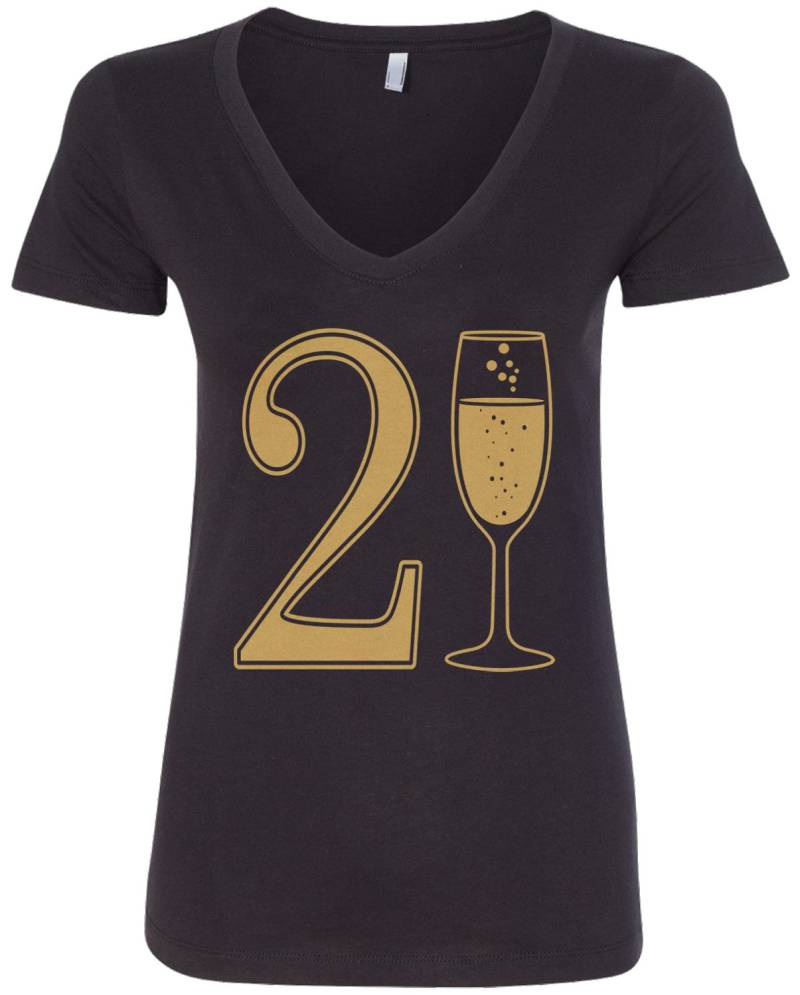 21. Geburtstag Champagner Damen V-Neck T-Shirt Partei Geschenk - Ta_00416 Ausgestattet von Threadrock