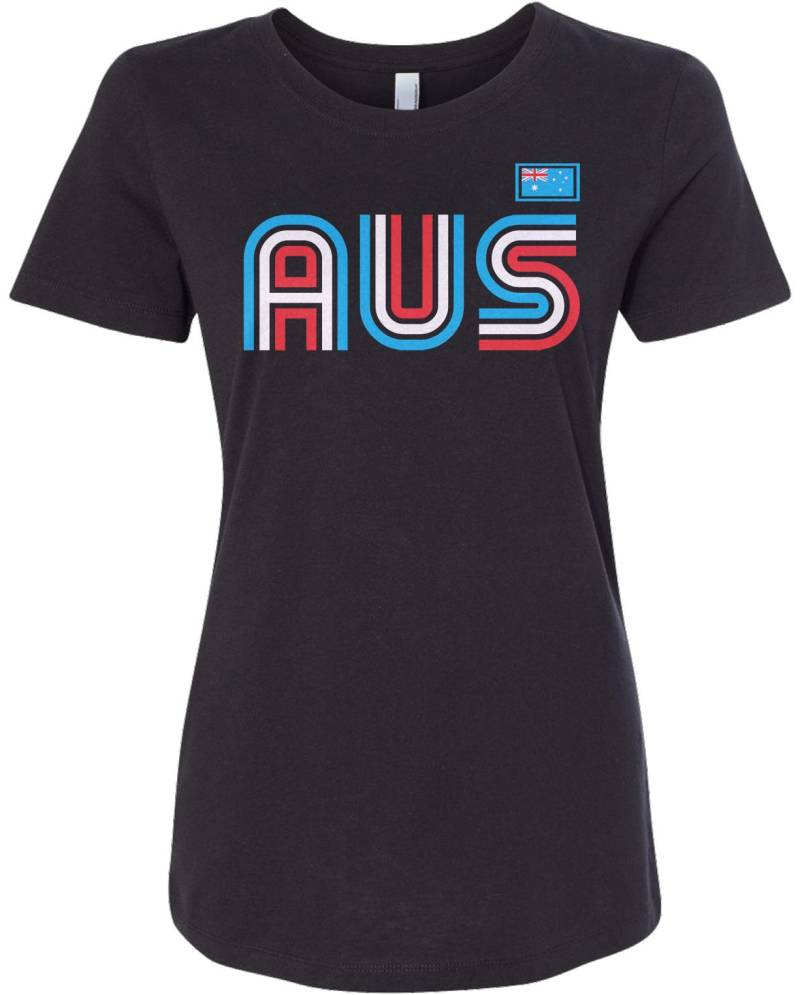 Australien Athletic Retro Serie Damen Langarm T-Shirt - Raw-Edge Raglan Kurzarm V-Ausschnitt Ausgestattet von Threadrock