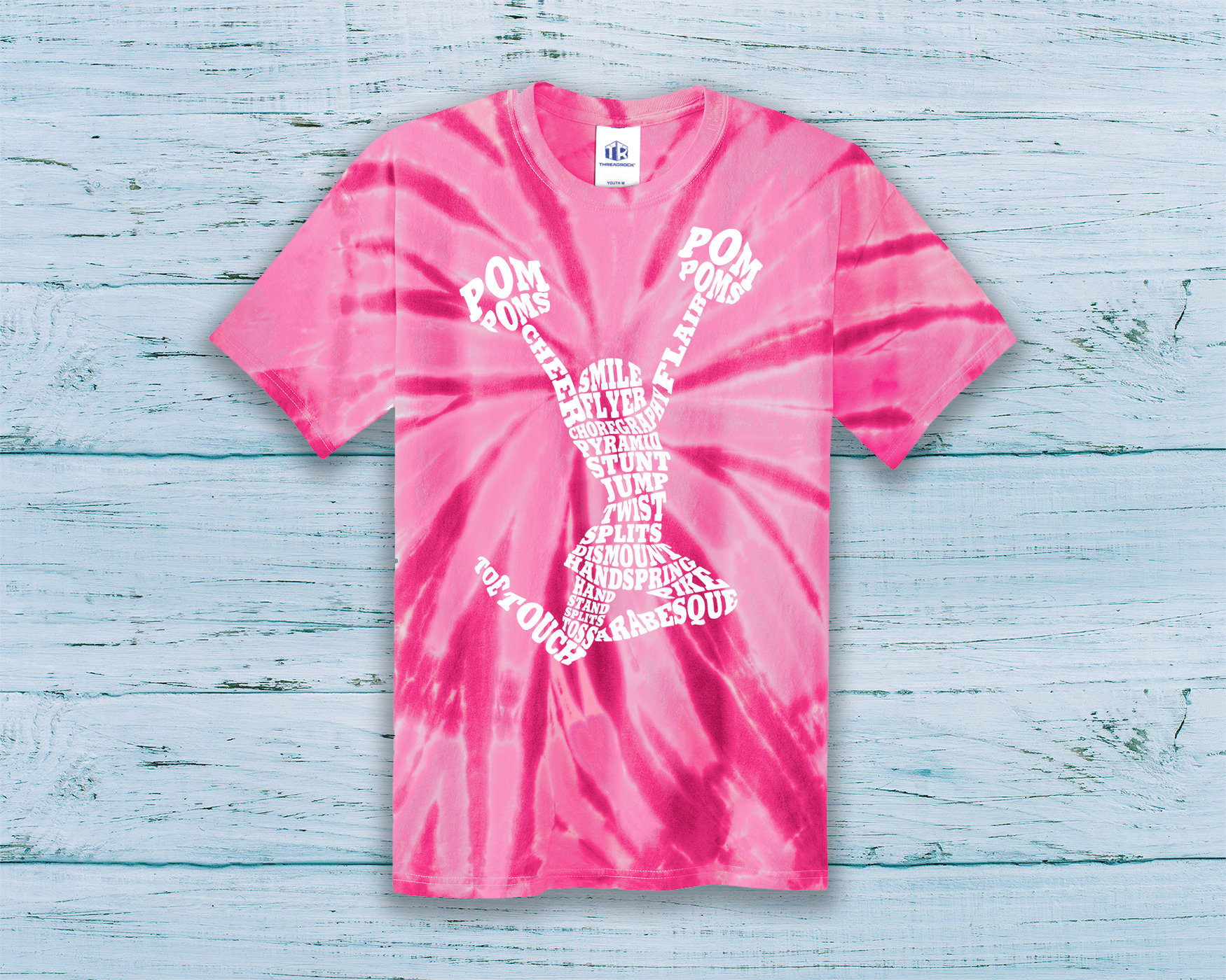 Cheerleader Cheer Typografie Kinder Jugend Mädchen Krawatte Dye T-Shirt von Threadrock