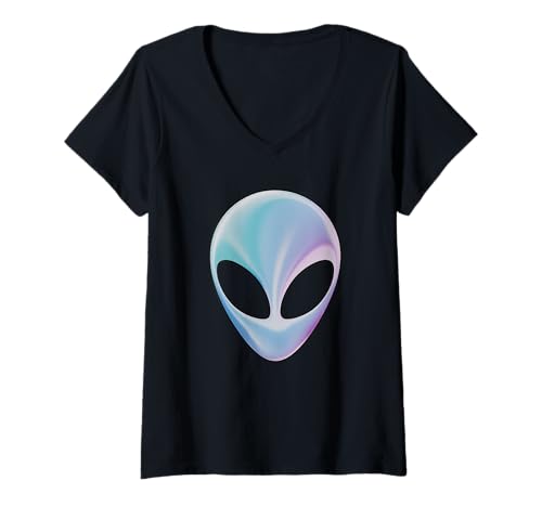 Damen Alien Head Minimalist UFO Extraterrestrisch T-Shirt mit V-Ausschnitt von Threadrock