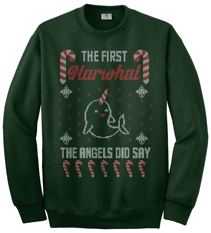 Die Ersten Narwal Die Engel Sagten Hässlich Weihnachten Pullover Unisex Erwachsene Rundhals Sweatshirt von Threadrock